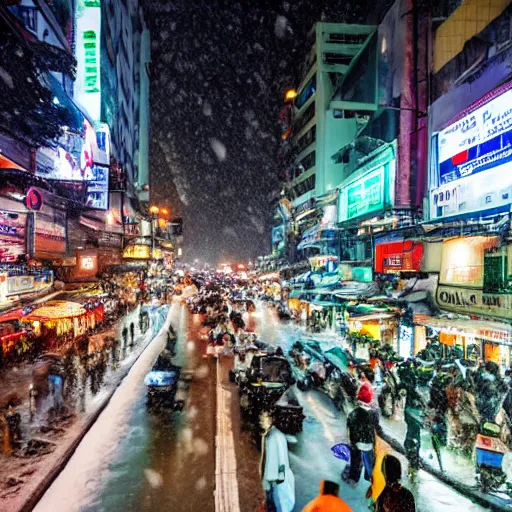 Image similar to center of bangkok crowded with people and vehicles during a snowstorm