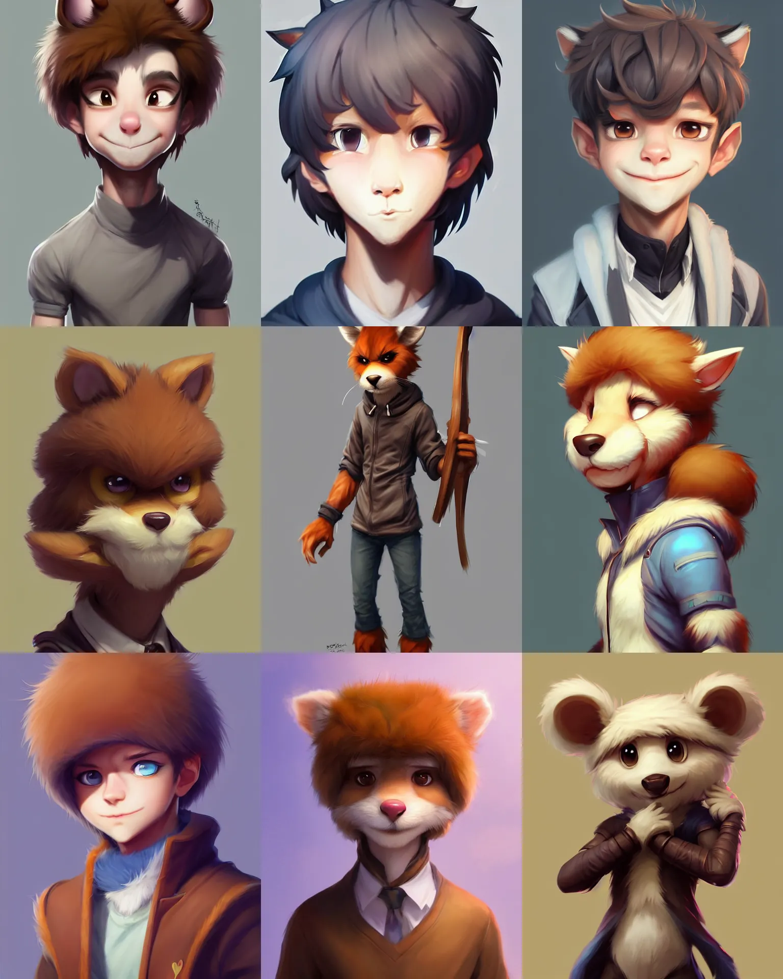 Image similar to character concept art of a cute young male anthropomorphic furry | | cute - fine - face, pretty face, key visual, realistic shaded perfect face, fine details by stanley artgerm lau, wlop, rossdraws, james jean, andrei riabovitchev, marc simonetti, and sakimichan, trending on artstation