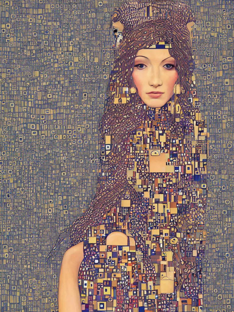 Image similar to isometric symmetrical futuristic female isometric city portrait by klimt