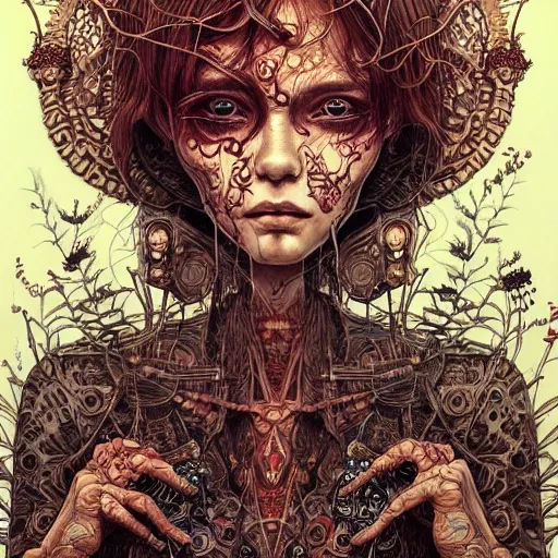 Image similar to beautiful portrait painted in jacek yerka and aykut aydogdu style drawn by vania zouravliov and takato yamamoto, inspired by cyberpunk, intricate acrylic gouache painting, high detail, sharp high detail, artstation, manga and anime