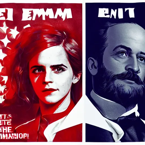 Image similar to battle of karl marx vs emma watson, kfc poster. symmetry, awesome exposition, very detailed, highly accurate, professional lighting diffracted lightrays, 8 k, sense of awe