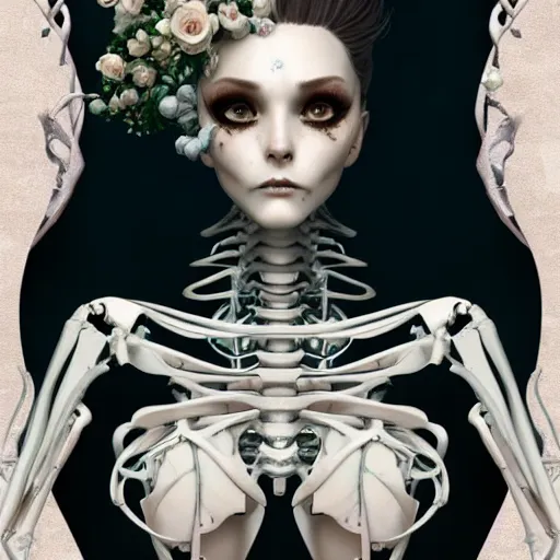 Prompt: Stunning Anime robotic Goddess part skeleton of the floral river flowers, misty, by cgsociety, in the style of Charlie Bowater, Tom Bagshaw, intricate, beautiful, artstation 8k, high resolution