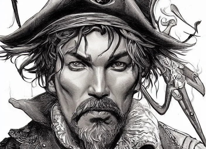 Image similar to a highly detailed pirate portrait of stephen strange, james gurney, james jean