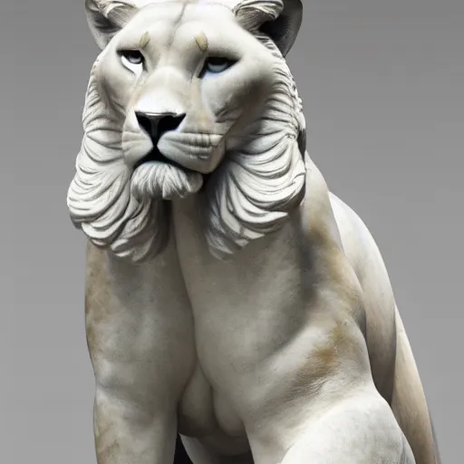 Image similar to a marble statue of a magnificent lioness, high detalle, 4k