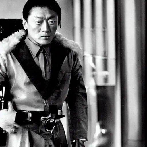 Image similar to young Cary Hiroyuki Tagawa as a cybernetic scifi crime boss