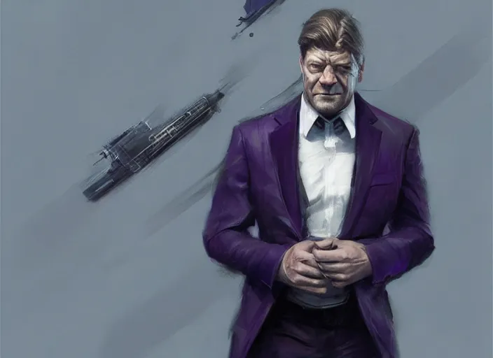 Prompt: sean bean wearing a dark purple suit, elegant, digital painting, concept art, smooth, sharp focus, illustration, from starcraft by ruan jia and mandy jurgens and artgerm and william - adolphe bouguerea