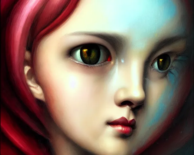 Prompt: closeup profile medieval nicoletta ceccoli, mark ryden, lostfish, hyung tae, frank frazetta, face portrait of cyberpunk girl portrait, hyper realistic, artstation, illustration, digital paint, matte paint, vivid colors, bright, cheerful, detailed and intricate environment