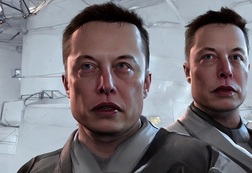 Image similar to elon musk in half life, elon musk in the video game half life, gameplay screenshot, close up, 3 d rendering. unreal engine. amazing likeness. very detailed.