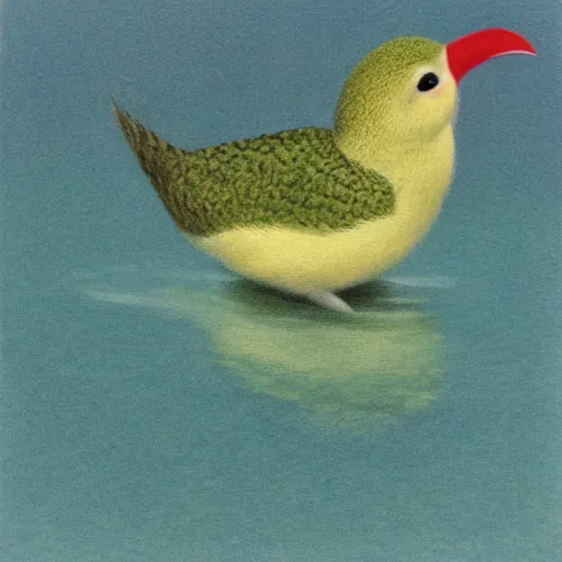 Image similar to kiwi bird swimming in a pool, by quint buchholz, high quality