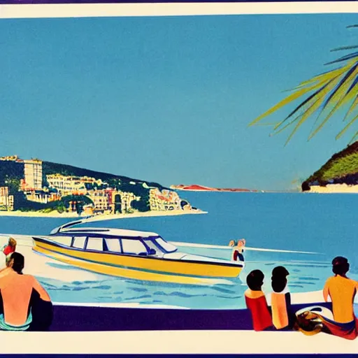 Image similar to midcentury illustration of the french riviera in the summer of 1 9 6 0