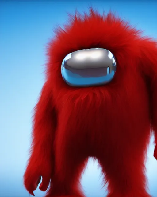 Image similar to 3 d render of completely red hairy friendly monster wearing chrome shades, full body, simple, cute, white background, unreal engine 5 hdr