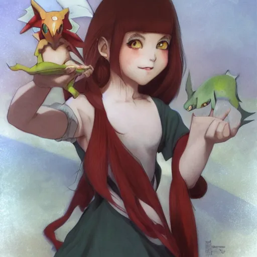 Image similar to Lucardio pokemon Gajinka as a small human girl , highly detailed, digital pencil painting, anime, cartoonish, hybrid human / anthro, monster girl, sharp focus, illustration, art by artgerm and greg rutkowski and alphonse mucha