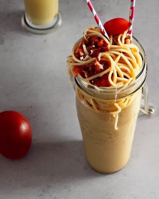 Prompt: a spaghetti milkshake, cookbook photo