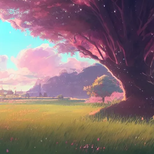 Image similar to pastel landscape of an anime field. clean sharp digital art, environment concept art, by rossdraws, ghibli, breath of the wild, greg rutkowski