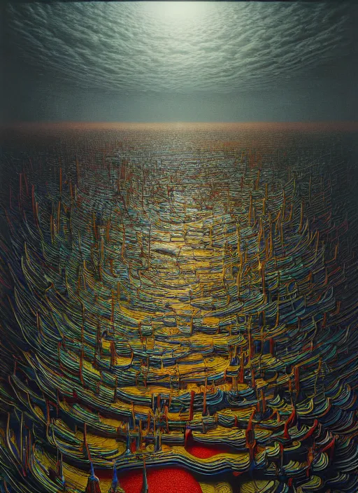 Prompt: hyper detailed 3d render like a Oil painting - blood in the water by Jacek Yerka, Mariusz Lewandowski, Houdini algorithmic generative render, Abstract brush strokes, Masterpiece, Edward Hopper and James Gilleard, Zdzislaw Beksinski, Mark Ryden, Wolfgang Lettl, hints of Yayoi Kasuma, octane render, 8k