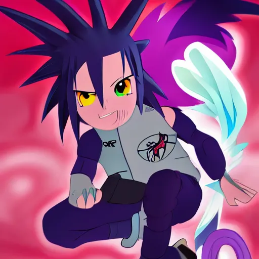 Image similar to Sasuke Uchiha as a My Little Pony, sharingan eye, trending artstation, cgsociety, 4k