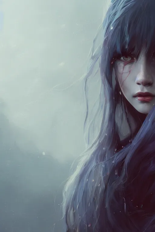 Prompt: a fancy portrait of a beautiful young girl with long blue hair and red eyes by greg rutkowski, sung choi, mitchell mohrhauser, maciej kuciara, johnson ting, maxim verehin, peter konig, bloodborne, 8 k photorealistic, cinematic lighting, hd, high details, dramatic, dark atmosphere, trending on artstation