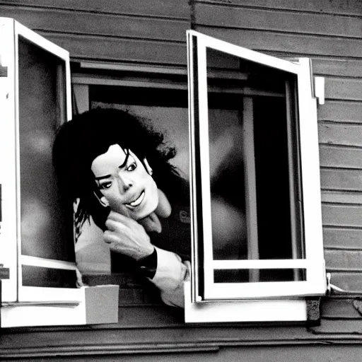 Image similar to michael jackson hanging out window