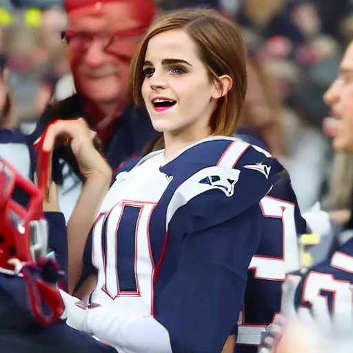 Prompt: emma watson in new england patriots football uniform