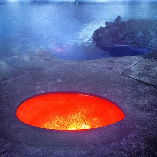 Image similar to A beautiful pool in the middle of a volcano throwing lava, digital art,