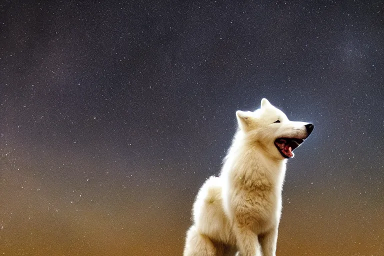 Image similar to a Samoyed Howling at the Universe