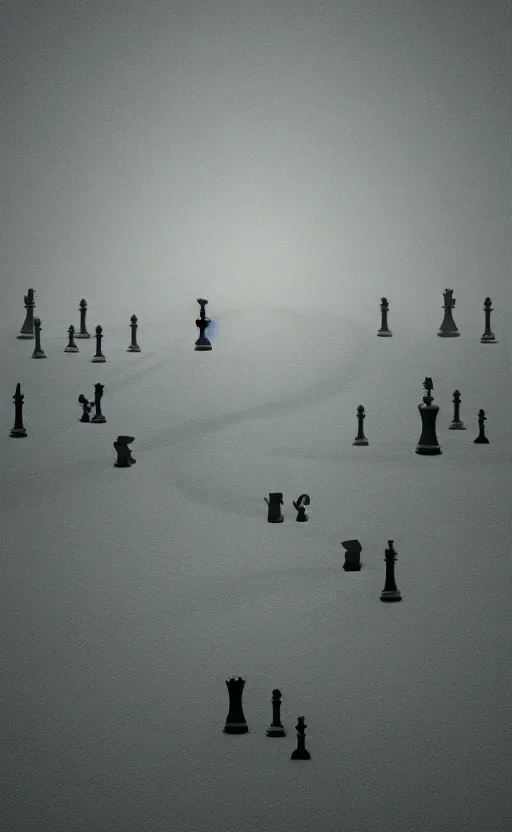 Image similar to surreal dali chess landscape, 3d liminal grainy aesthetic illustration, highly detailed, soft render, volumetric lighting, early morning,