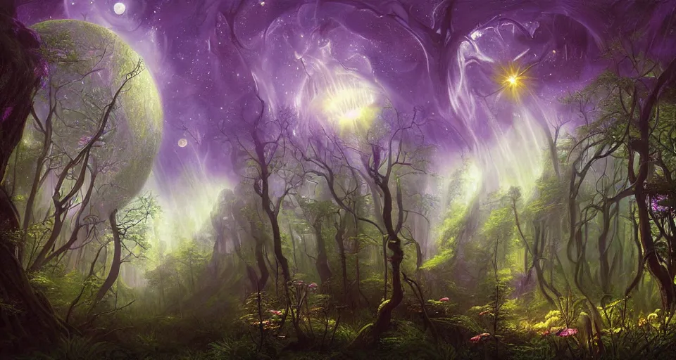 Image similar to Enchanted and magic forest, by David A. Hardy