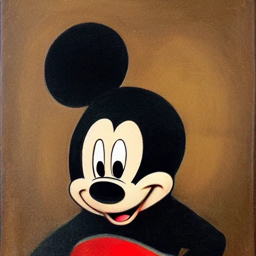 Prompt: painting of mickey mouse by rembrandt