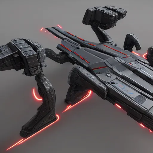 Image similar to hard surface, robotic platform, based on realistic spaceship, 6 claws, symmetric, unreal engine