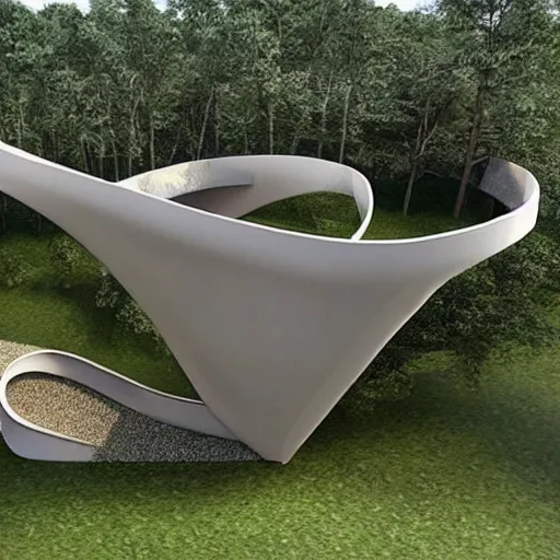 Image similar to a dream house in the shape of a mobius strip.