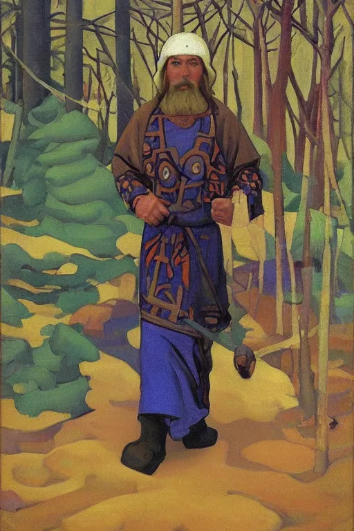 Prompt: slavic dog head man, woolen torso in medieval clothes, painting by nicholas roerich, walking in the forest, orthodox saint christopher, oil painting, painting by viktor vasnetsov, concept art, hyperrealism, beautiful, high resolution, trending on artstation,