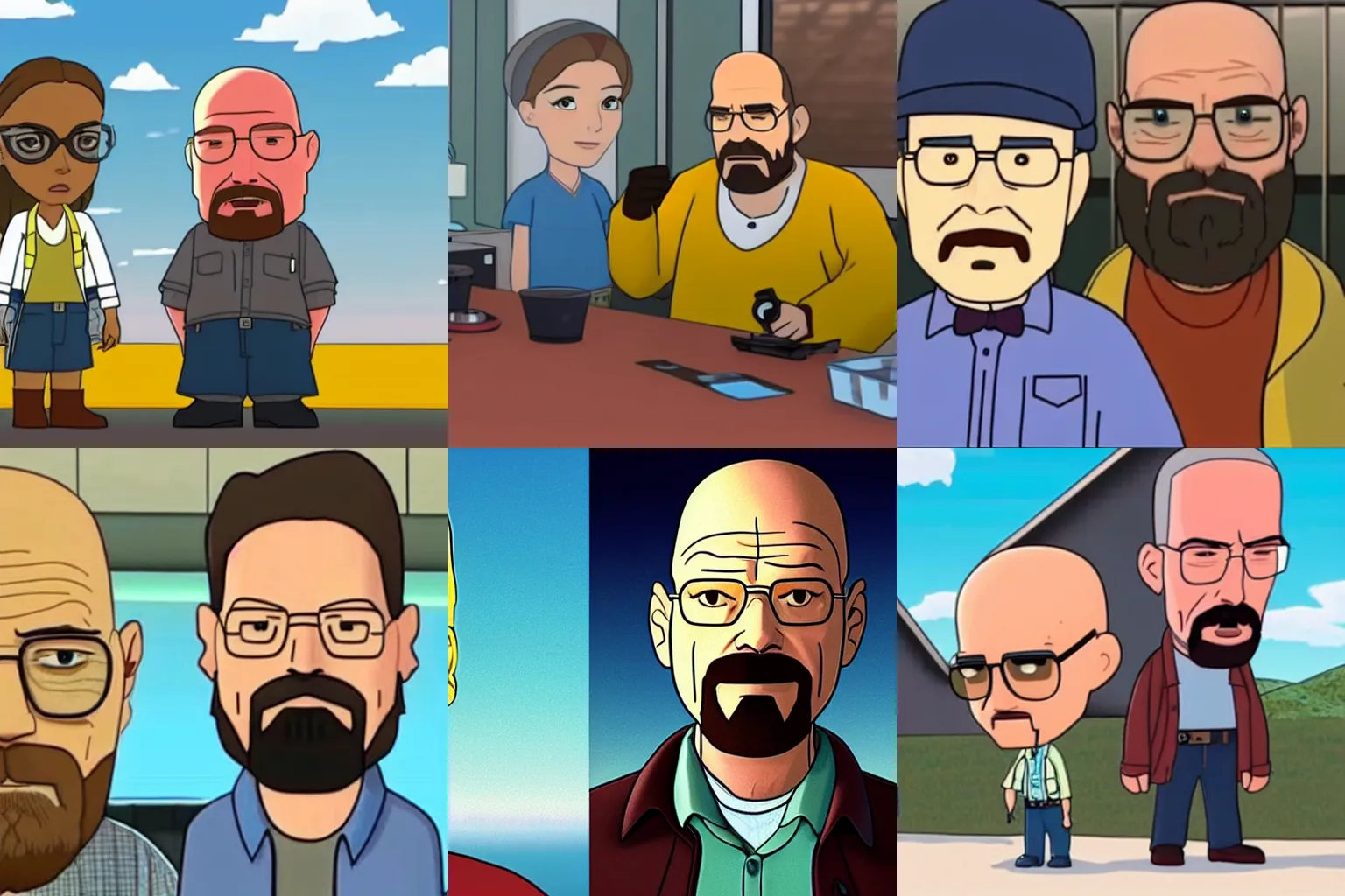 Prompt: hank calling walter white sussy baka in breaking bad animated pixar film