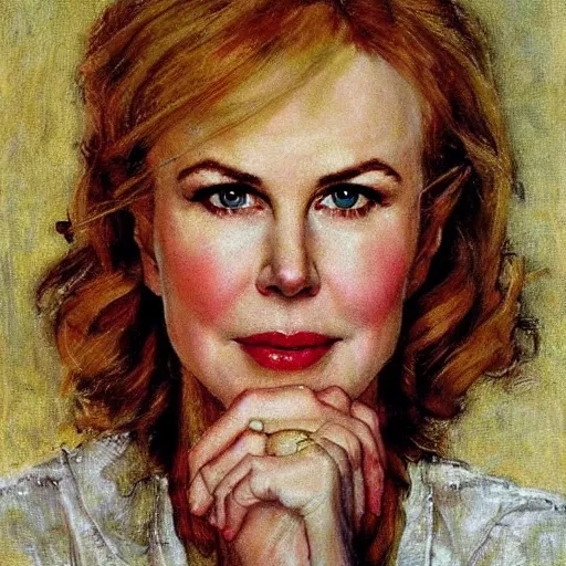 Image similar to portrait of nicole kidman, artist norman rockwell,