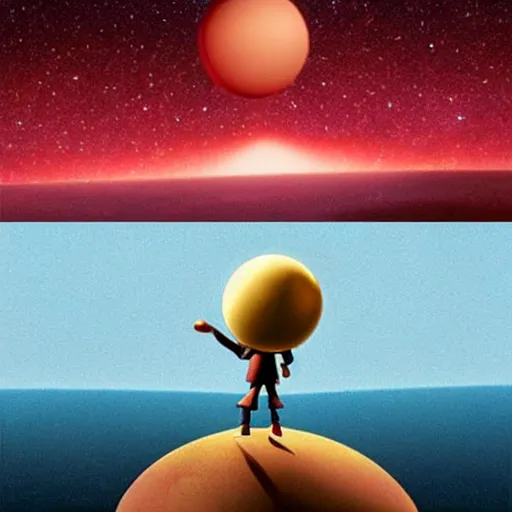 Image similar to the minor - planet pluto, unhappy because it wants to be a real planet. imax, 7 0 mm. digital live - action. concept art. dramatic lighting. pinocchio ( 1 9 4 0 ) animated feature film. neo - noir science fiction.