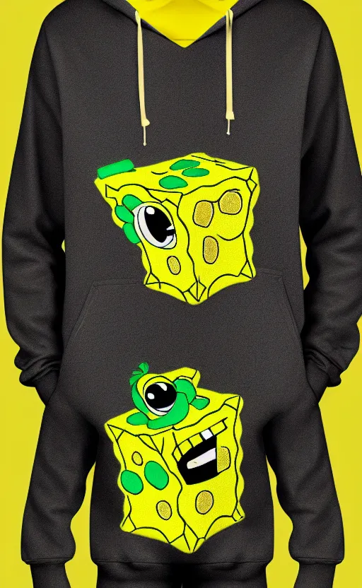 Prompt: spongebob hoodie, yellow and green, trendsetter, fiction, stability, intricate, elegant, 8 k, uhd, justify, artstation, concept art, matte, sharp focus, illustration, consistent, highly detailed object content, proportional object content