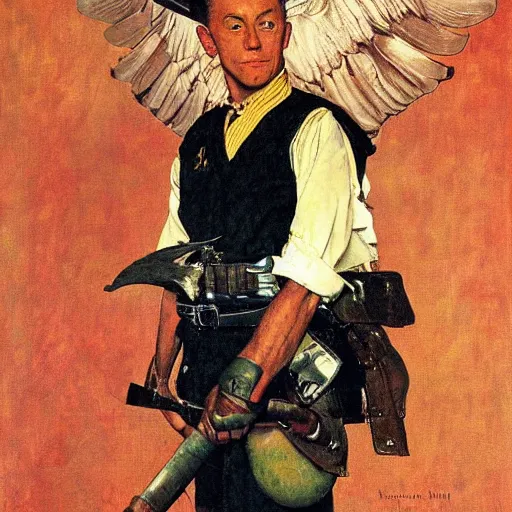 Image similar to portrait of a wing warrior, by Norman Rockwell