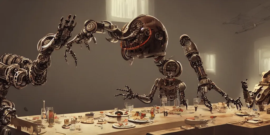 Image similar to last supper realistic robot , A Monster Emerges - 'The Beholder' Concept by Marcus Whinney trending on artstation