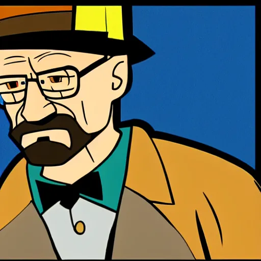 Image similar to Walter White in the style of a 70's Hanna Barbera cartoon, retro still, image artifacts