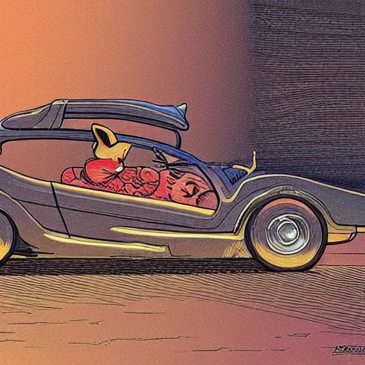 Image similar to a cat, a car, by jean giraud