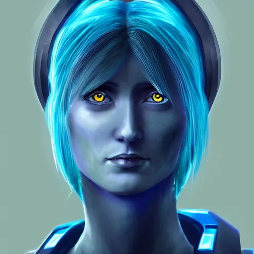 Image similar to digital portrait of cortana from halo, by janrockitnik