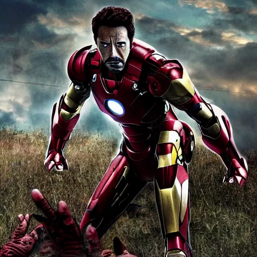 Prompt: Iron Man as a zombie in walking dead 4K quality photo realistic