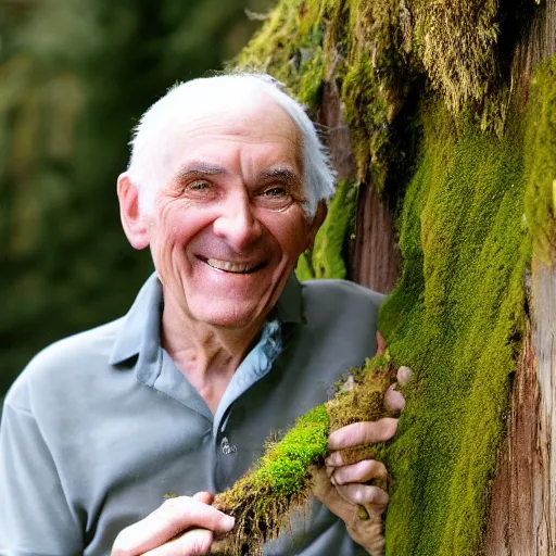 Image similar to a smiling old man covered in moss