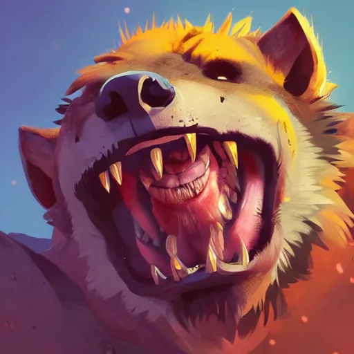 Prompt: upper body illustration of a gnoll creature, a humanoid with a hyena face, aggressive and rabid look, mattepainting concept blizzard pixar maya engine on stylized background splash comics global illumination lighting artstation, sharp focus, lois van baarle, ilya kuvshinov, rossdraws