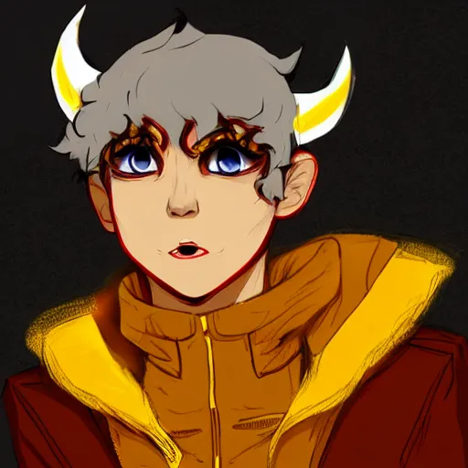 Image similar to karkat vantas, detailed art, gray skin, yellow eyes, yellow horns