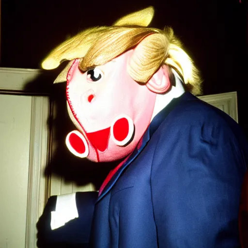 Image similar to A pig dressed up as Donald Trump, old photo, 35 mm, film shot