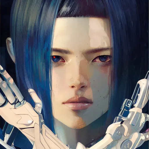 Prompt: A beautiful cyborg woman || ANIME, fine-face, realistic shaded perfect face, fine details. Anime. realistic shaded lighting poster by Ilya Kuvshinov katsuhiro otomo ghost-in-the-shell, magali villeneuve, artgerm, Jeremy Lipkin and Michael Garmash and Rob Rey