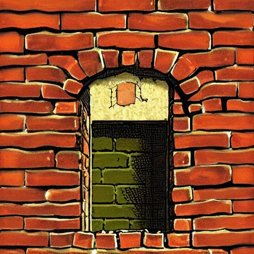 Image similar to book illustration of a hidden alcove built into the bricks on the side of the safe house. from within it, a crewmember could watch the street for signs of danger.