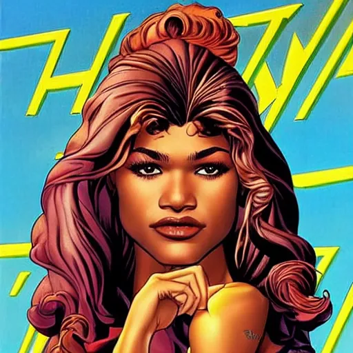 Image similar to zendaya by artgem by brian bolland by alex ross by artgem by brian bolland by alex rossby artgem by brian bolland by alex ross by artgem by brian bolland by alex ross