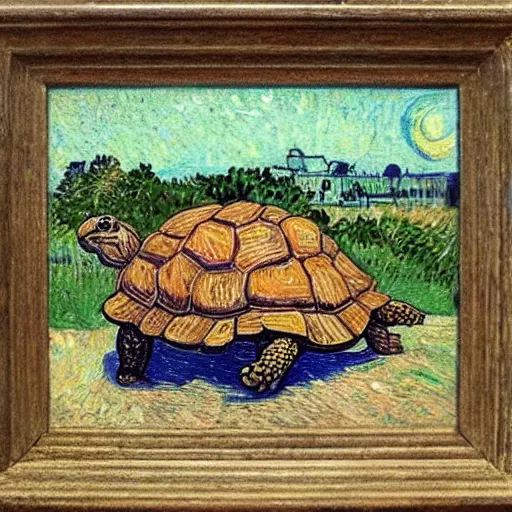 Prompt: tortoise painted in the style of Van Gogh