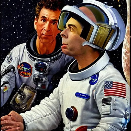 Image similar to kramer from seinfeld as an astronaut, artistic oil painting norman rockwell